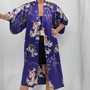 Vintage NEW Japanese Geisha Girl Satin Made In Japan Belted Robe Kimono NWOT
